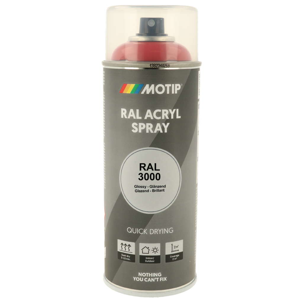 Peinture rouge brillant MOTIP RAL3000 400ml (aérosol)