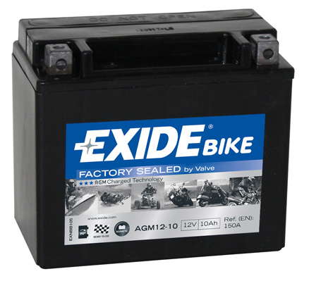 Batterie  EXIDE MOTO AGM12-10 12 V 10 AH + 150 AMPS EN + Gauche 150x90x130