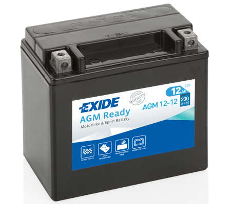 Batterie  EXIDE MOTO AGM12-12 12 V 12 AH + 200 AMPS EN + Gauche 150x90x145