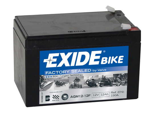 Batterie  EXIDE MOTO AGM12-12F 12 V 12 AH + 150 AMPS EN + Gauche 150x100x100