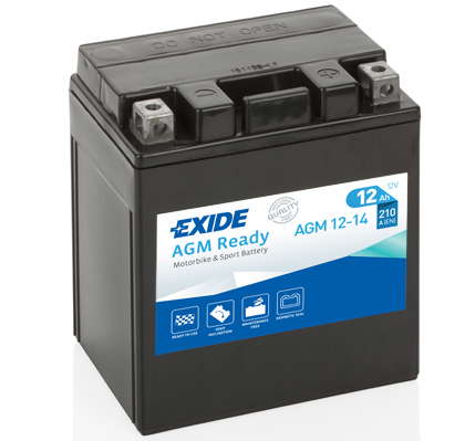 Batterie  EXIDE MOTO AGM12-14 12 V 12 AH + 210 AMPS EN + Droite  135x90x165
