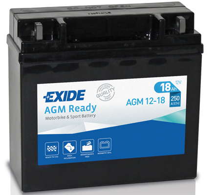 Batterie  EXIDE MOTO AGM12-18 12 V 18 AH + 250 AMPS EN + Droite  180x75x165