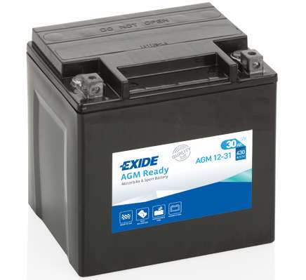 Batterie  EXIDE MOTO AGM12-31 12 V 30 AH + 430 AMPS EN + Droite  165x130x175