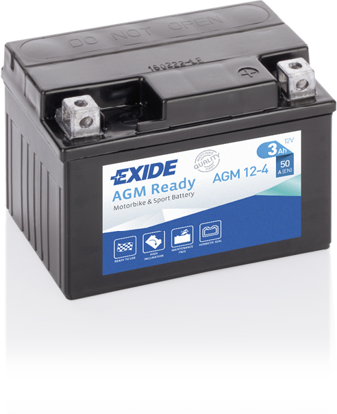 Batterie  EXIDE MOTO AGM12-4 12 V 3 AH + 50 AMPS EN + Droite  115x70x85