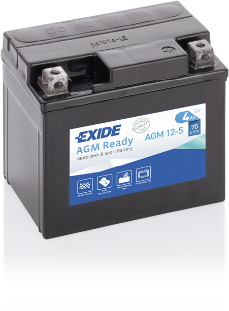 Batterie  EXIDE MOTO AGM12-5 12 V 4 AH + 70 AMPS EN + Droite  115x70x105