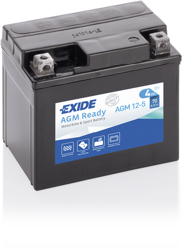 Batterie  EXIDE MOTO AGM12-5 12 V 4 AH + 70 AMPS EN + Droite  115x70x105