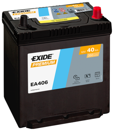 Batterie  EXIDE EXCELL EA406 12 V 40AH 350 AMPS EN + Droite  187x127x220