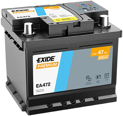 Batterie  EXIDE PREMIUM EA472 12 V 47 AH + 450 AMPS EN + Droite  207x175x175