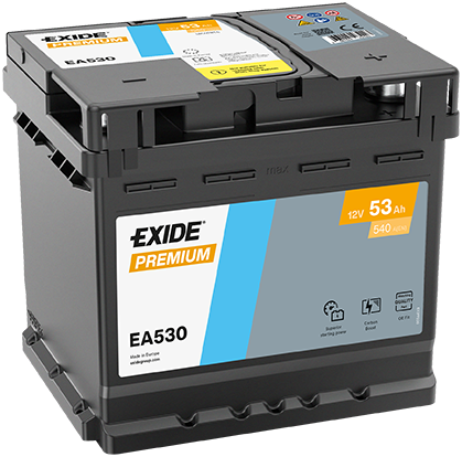 Batterie  EXIDE PREMIUM EA530 12 V 53 AH + 540 AMPS EN + Droite  207x175x190