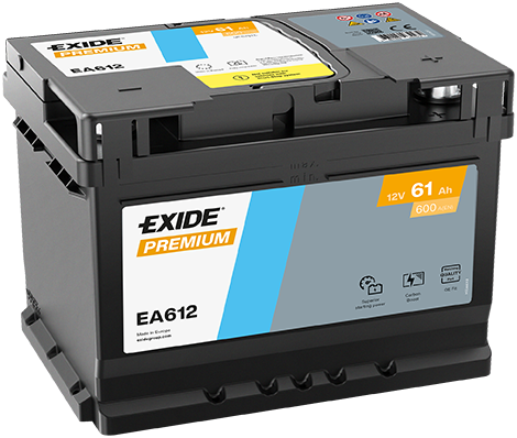 Batterie  EXIDE PREMIUM EA612 12 V 61 AH + 600 AMPS EN + Droite  242x175x175