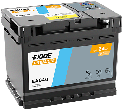 Batterie  EXIDE PREMIUM EA640 12 V 64 AH + 640 AMPS EN + Droite  242x175x190