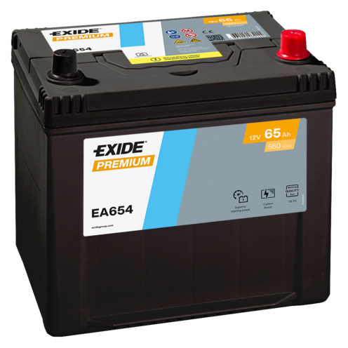 Batterie  EXIDE PREMIUM EA654 12 V 65 AH + 580 AMPS EN + Droite  230x173x222