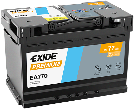 Batterie  EXIDE PREMIUM EA770 12 V 77 AH + 760 AMPS EN + Droite  278x175x190
