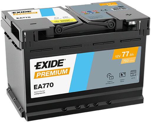 Batterie  EXIDE PREMIUM EA770 12 V 77 AH + 760 AMPS EN + Droite  278x175x190