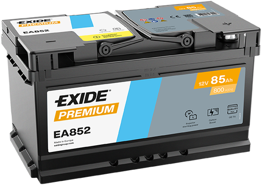 Batterie  EXIDE PREMIUM EA852 12 V 85 AH + 800 AMPS EN + Droite  315x175x175