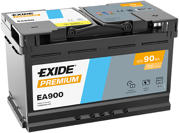 Batterie  EXIDE PREMIUM EA900 12 V 90 AH + 720 AMPS EN + Droite  315x175x190