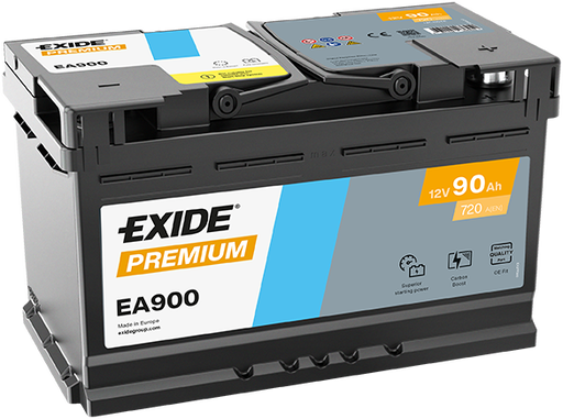 Batterie  EXIDE PREMIUM EA900 12 V 90 AH + 720 AMPS EN + Droite  315x175x190