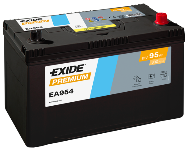 Batterie  EXIDE PREMIUM EA954 12 V 95 AH + 800 AMPS EN + Droite  306x173x222