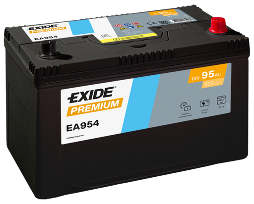 Batterie  EXIDE PREMIUM EA954 12 V 95 AH + 800 AMPS EN + Droite  306x173x222
