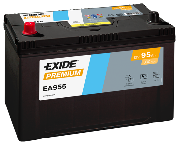 Batterie  EXIDE PREMIUM EA955 12 V 95 AH + 800 AMPS EN + Gauche 306x173x222