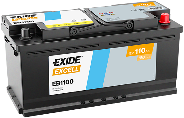 Batterie  EXIDE EXCELL EB1100 12 V 110 AH + 800 AMPS EN + Droite  392x175x190