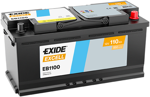 Batterie  EXIDE EXCELL EB1100 12 V 110 AH + 800 AMPS EN + Droite  392x175x190