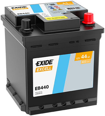 Batterie  EXIDE EXCELL EB440 12 V 44 AH + 400 AMPS EN + Droite  175x175x190