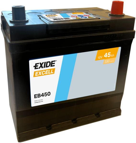 Batterie  EXIDE EXCELL EB450 12 V 45 AH + 330 AMPS EN + Droite  220x135x225