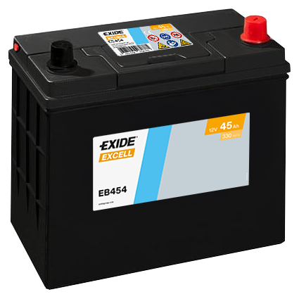 Batterie  EXIDE EXCELL EB454 12 V 45 AH + 330 AMPS EN + Droite  237x127x227