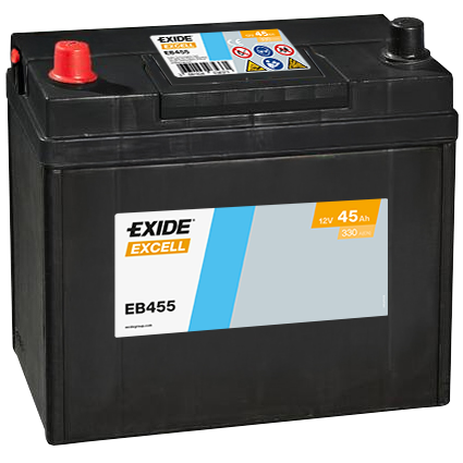 Batterie  EXIDE EXCELL EB455 12 V 45 AH + 330 AMPS EN + Gauche 237x127x227
