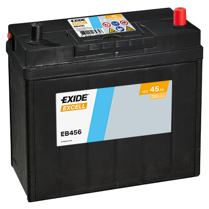 Batterie  EXIDE EXCELL EB456 12 V 45 AH + 330 AMPS EN + Droite  237x127x227