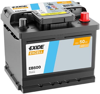 Batterie  EXIDE EXCELL EB500 12 V 50 AH + 450 AMPS EN + Droite  207x175x190
