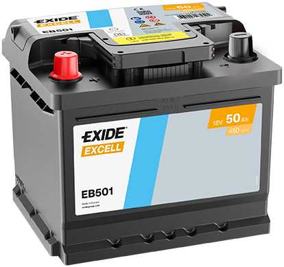 Batterie  EXIDE EXCELL EB501 12 V 50 AH + 450 AMPS EN + Gauche 207x175x190