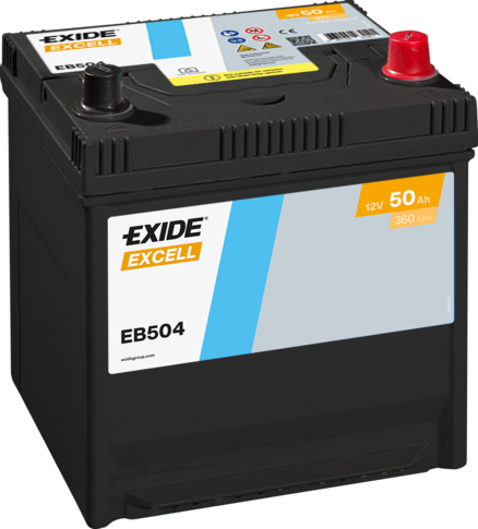 Batterie  EXIDE EXCELL EB504 12 V 50 AH + 360 AMPS EN + Droite  200x173x222