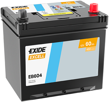Batterie  EXIDE EXCELL EB604 12 V 60 AH + 480 AMPS EN + Droite  230x173x222