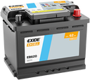 Batterie  EXIDE EXCELL EB620 12 V 62 AH + 540 AMPS EN + Droite  242x175x190