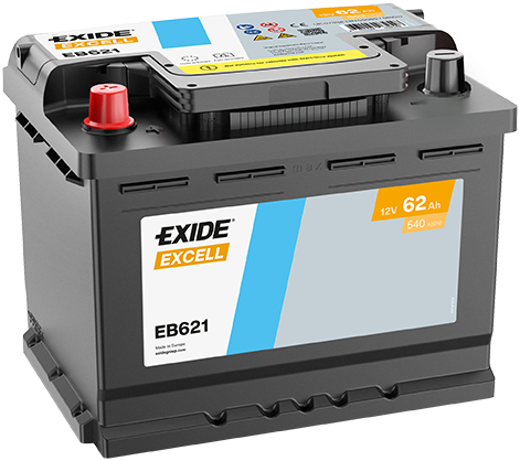 Batterie  EXIDE EXCELL EB621 12 V 62 AH + 540 AMPS EN + Gauche 242x175x190
