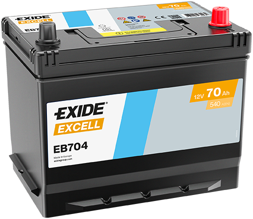 Batterie  EXIDE EXCELL EB704 12 V 70 AH + 540 AMPS EN + Droite  270x173x222