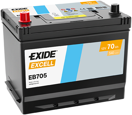 Batterie  EXIDE EXCELL EB705 12 V 70 AH + 540 AMPS EN + Gauche 270x173x222