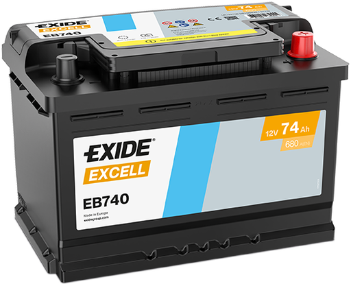 Batterie  EXIDE EXCELL EB740 12 V 74 AH + 680 AMPS EN + Droite  278x175x190
