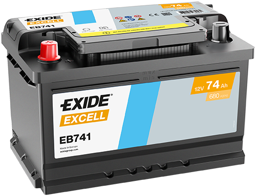 Batterie  EXIDE EXCELL EB741 12 V 74 AH + 680 AMPS EN + Gauche 278x175x190