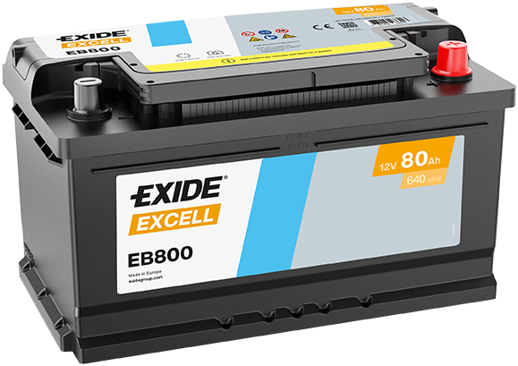Batterie  EXIDE EXCELL EB800 12 V 80 AH + 640 AMPS EN + Droite  315x175x190