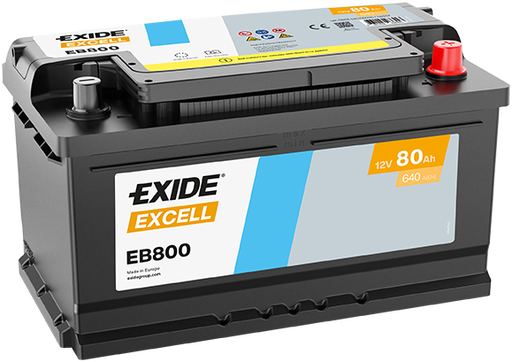 Batterie  EXIDE EXCELL EB800 12 V 80 AH + 640 AMPS EN + Droite  315x175x190