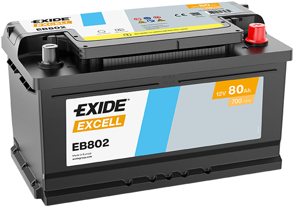 Batterie  EXIDE EXCELL EB802 12 V 80 AH + 700 AMPS EN + Droite  315x175x175