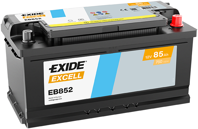 Batterie  EXIDE EXCELL EB852 12 V 85 AH + 760 AMPS EN + Droite  353x175x175