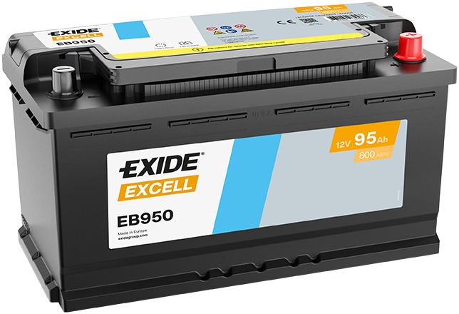 Batterie  EXIDE EXCELL EB950 12 V 95 AH + 800 AMPS EN + Droite  353x175x190