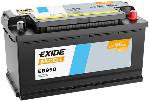 Batterie  EXIDE EXCELL EB950 12 V 95 AH + 800 AMPS EN + Droite  353x175x190
