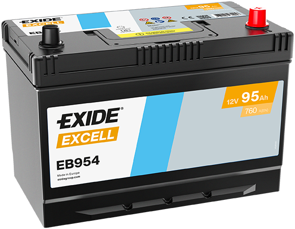 Batterie  EXIDE EXCELL EB954 12 V 95 AH + 720 AMPS EN + Droite  306x173x222