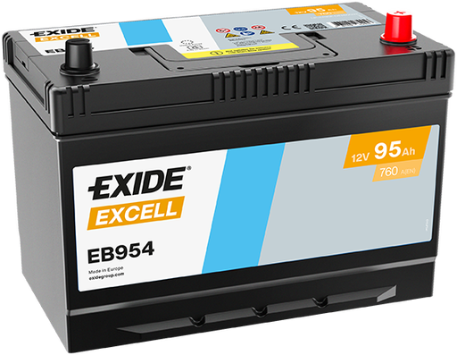 Batterie  EXIDE EXCELL EB954 12 V 95 AH + 720 AMPS EN + Droite  306x173x222