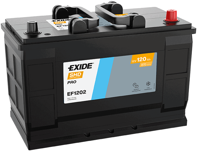 Batterie  EXIDE CV RANGE  EF1202 12 V 120 AH + 870 AMPS EN + Droite  349x175x235